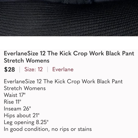 EverlaneSize 12 The Kick Crop Work Black Pant Stretch Womens - Picture 5 of 5
